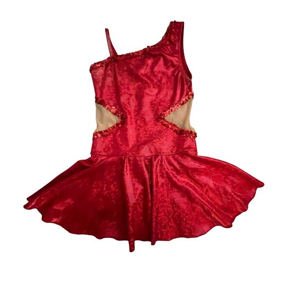 Dancing Supplies Depot Red Sequin One-Shoulder Dance Costume Adult M - EUC - Picture 1 of 5